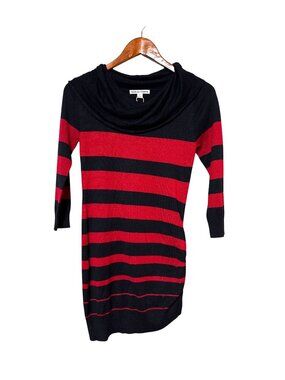 Striped Black & Red Cowl Neck Sweater Dress W/‎ Zipper Detail Moral Fiber S